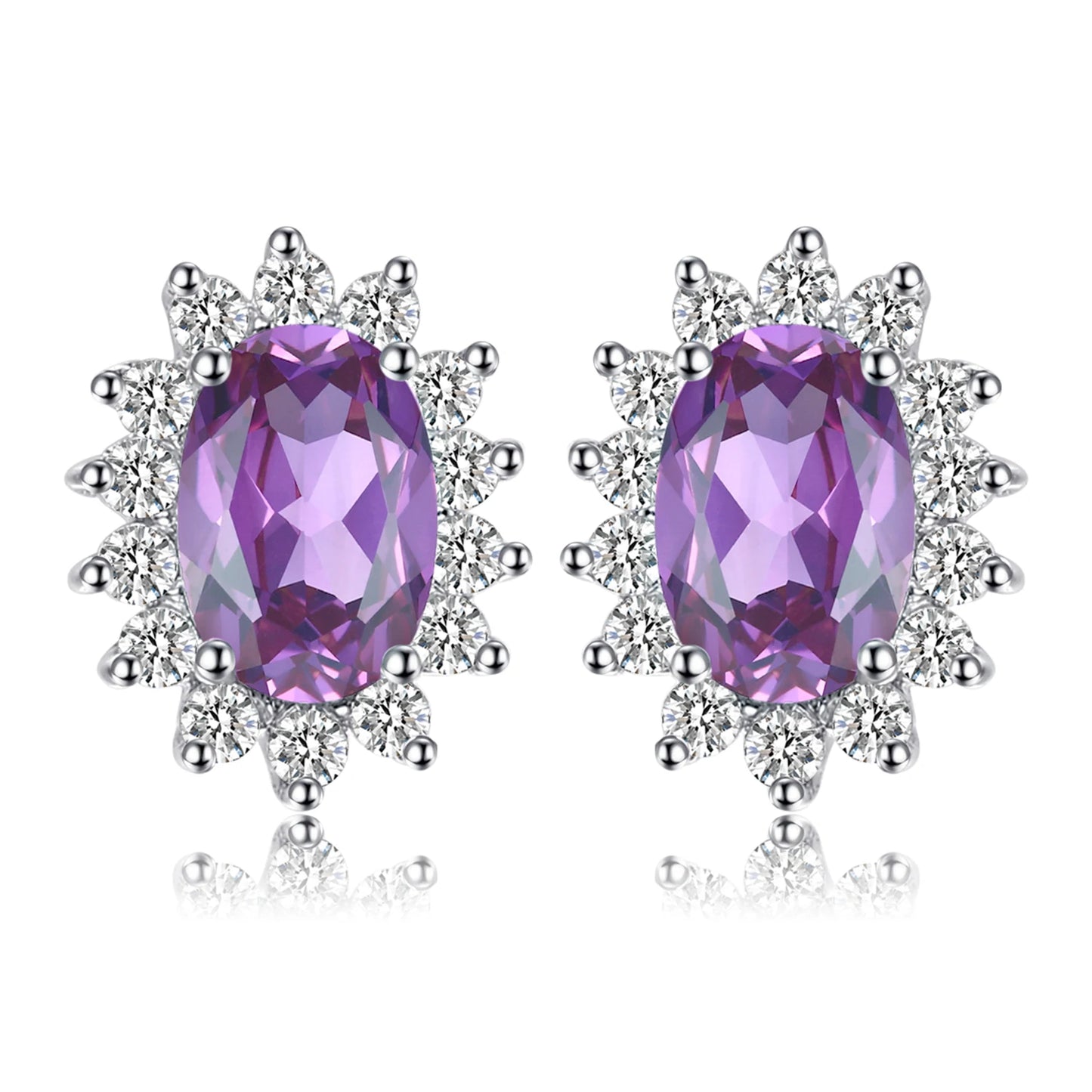 Created Blue Sapphire Ruby 925 Sterling Silver Stud Earrings Natural Amethyst Garnet Peridot Topaz Princess Diana