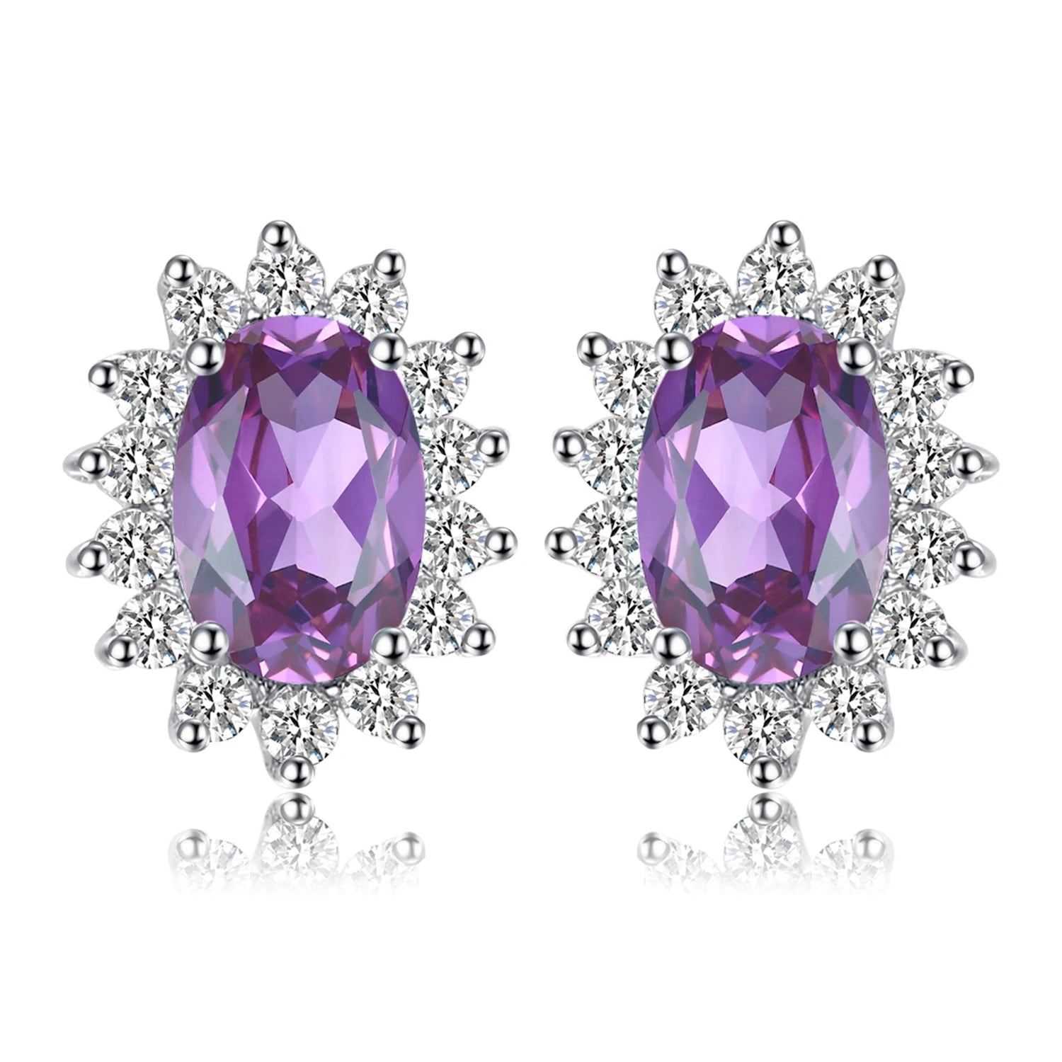 Created Blue Sapphire Ruby 925 Sterling Silver Stud Earrings Natural Amethyst Garnet Peridot Topaz Princess Diana