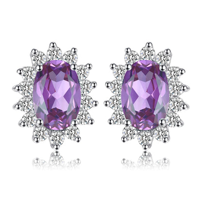 Created Blue Sapphire Ruby 925 Sterling Silver Stud Earrings Natural Amethyst Garnet Peridot Topaz Princess Diana