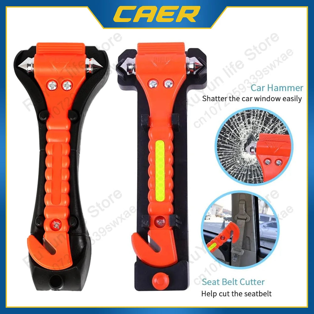 Window Breaker Seatbelt Cutter 2-In-1 Emergency Car Glass Punch Hammer Auto Escape Life Rescue Tool Light Reflective Tape