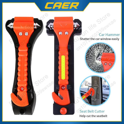 Window Breaker Seatbelt Cutter 2-In-1 Emergency Car Glass Punch Hammer Auto Escape Life Rescue Tool Light Reflective Tape