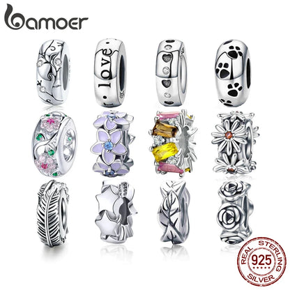 Authentic 925 Sterling Silver Dog Animal Footprint Cat Heart LOVE Spacer Charm Fit Bracelet DIY Original SCC594