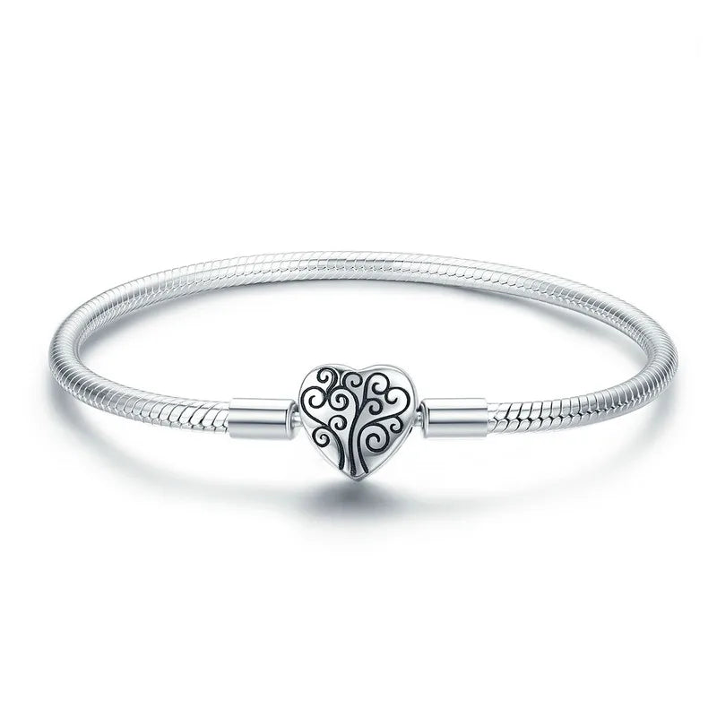 925 Sterling Silver Bracelet – Barrel Snap Clasp, Cubic Zirconia, Bangle Bracelet, Chain Bracelet, Charm, Sizes 17–21