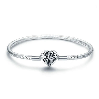 925 Sterling Silver Bracelet – Barrel Snap Clasp, Cubic Zirconia, Bangle Bracelet, Chain Bracelet, Charm, Sizes 17–21