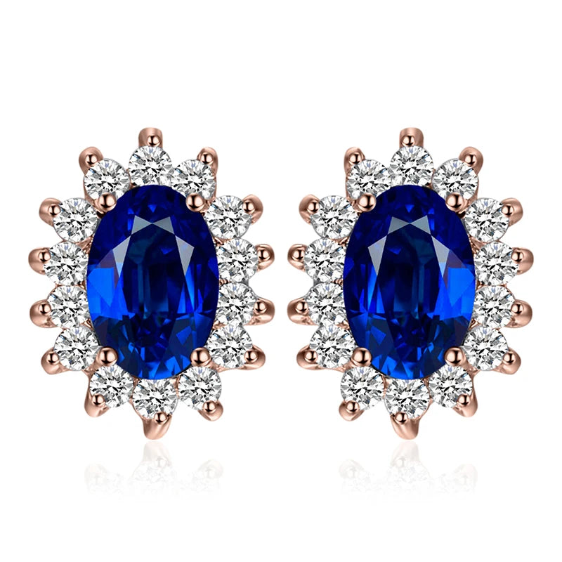 Created Blue Sapphire Ruby 925 Sterling Silver Stud Earrings Natural Amethyst Garnet Peridot Topaz Princess Diana