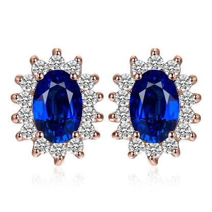Created Blue Sapphire Ruby 925 Sterling Silver Stud Earrings Natural Amethyst Garnet Peridot Topaz Princess Diana