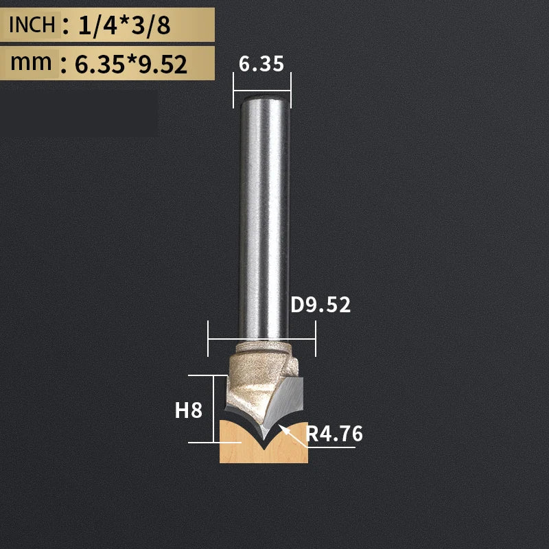 Point Cutting round over Bit Woodworking Tools Carving Tool Tungsten Carbide CNC Router Bit for Wood 1/2 Shank