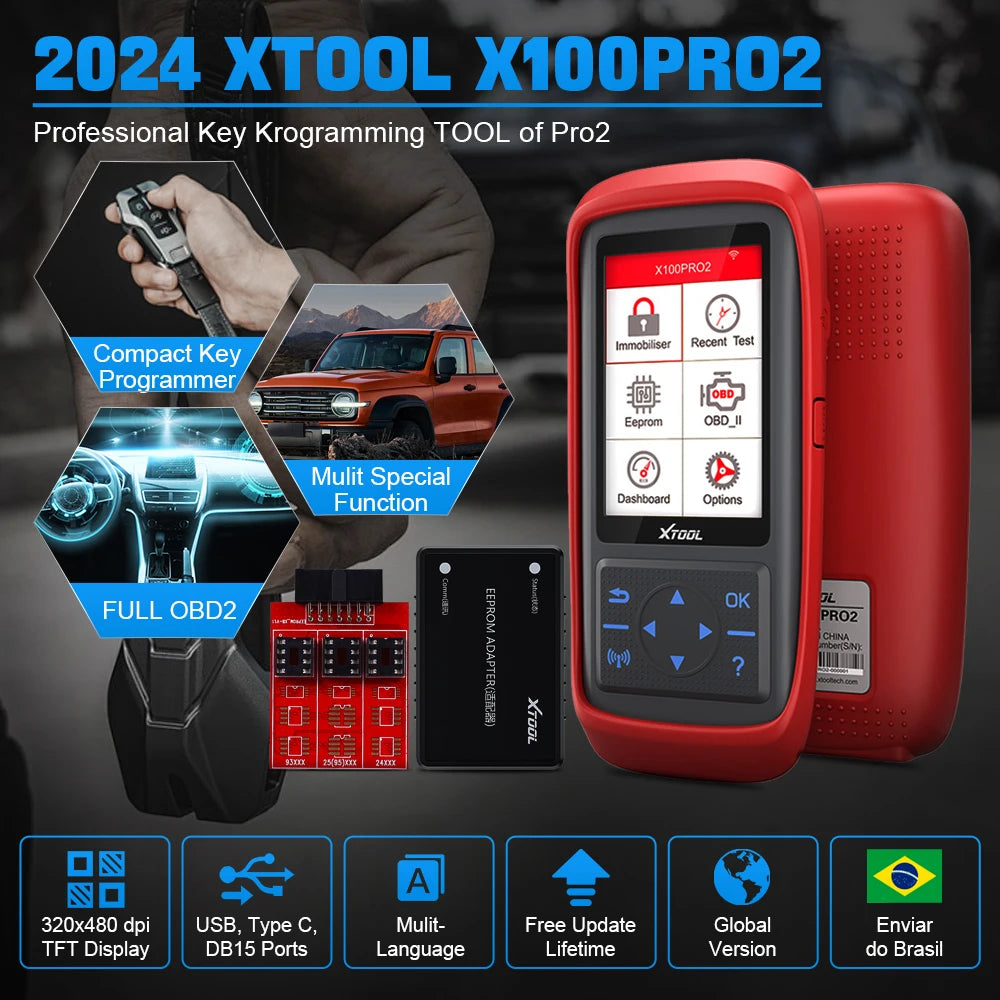 X100 Pro2 OBD2 Automotive Scanner Key Programmer with EEPROM Adapter Code Reader Car Diagnostic Tools Lifetime Free Update