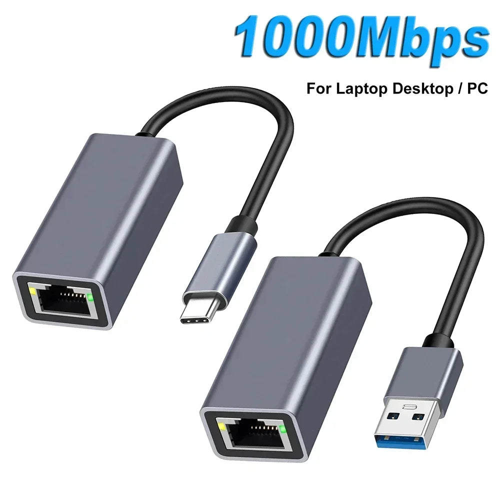 Adaptateur Ethernet USB Type C 1000Mbps, Carte Réseau RJ45 USB 3.0 Pour Macbook PC Windows XP 7 Câble Internet Lan USB Android