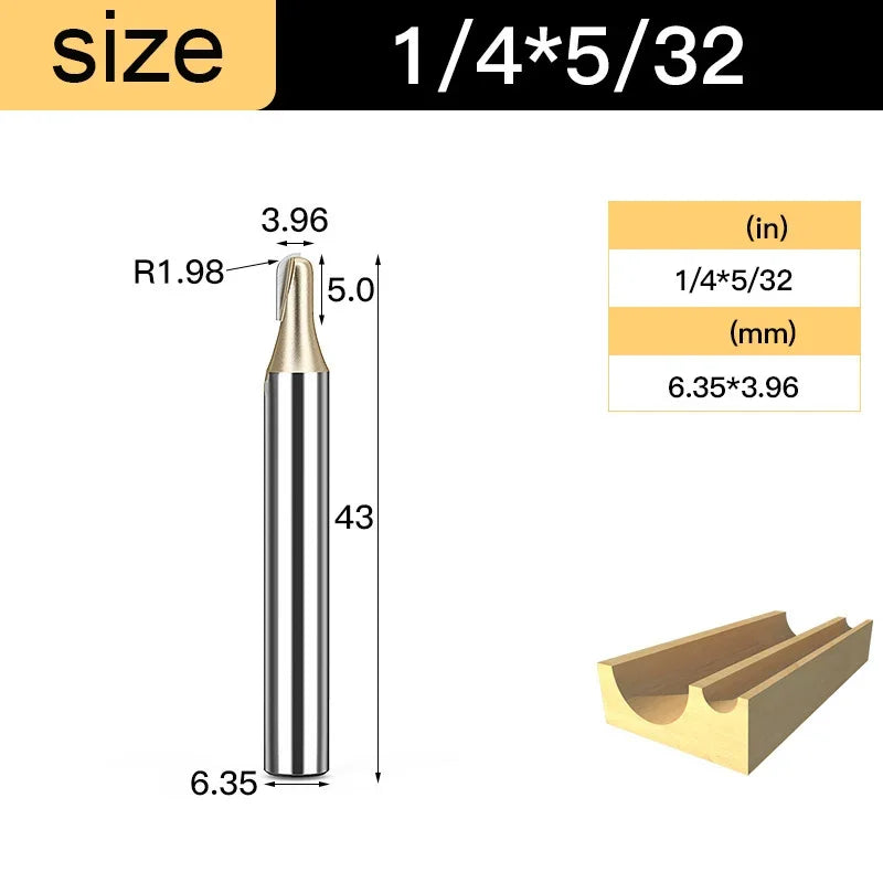 Core Box round Cove Nose Bit Tungsten Carbide CNC Woodworking Groove Tools Router Bits for Wood 1/2 1/4 Shank Milling Cutter
