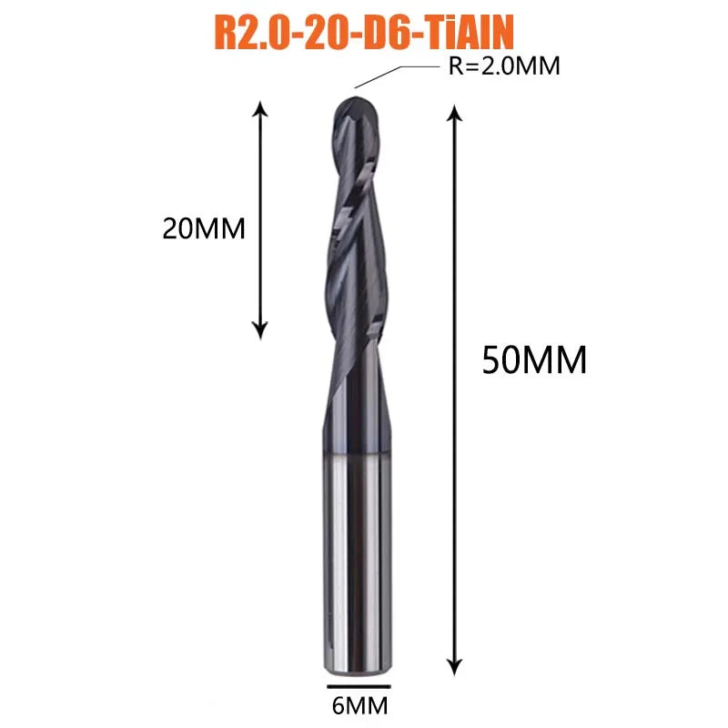 1 Pcs Solid Carbide Coated Taper Ball Nose Bit CNC Milling Cutter Router Bits for Wood and Cutters for Metal End Mill