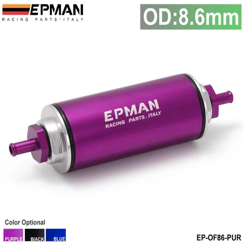 Universal 100 Micron 8.6MM Aluminum High Flow Fuel Inline Petrol Filter Car Truck EP-OF86