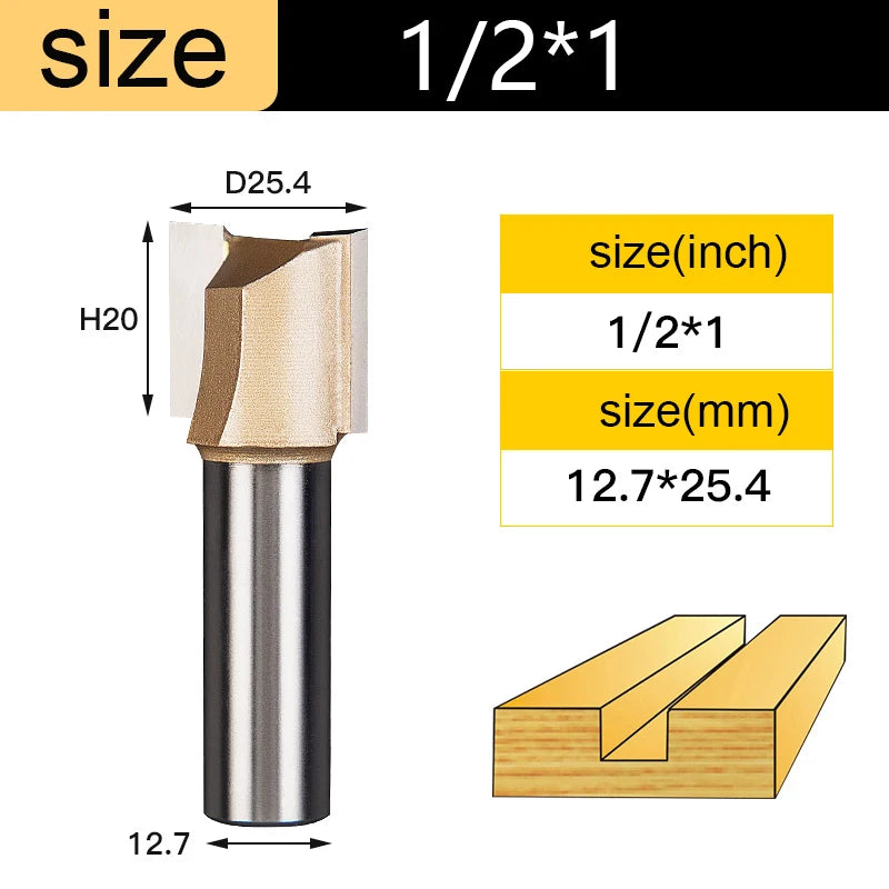 Straight Router Bits 1/2 1/4 Shank Double Flute Plunge Milling Cutter Carbide Tipped Woodworking Trimming Slotting Tool