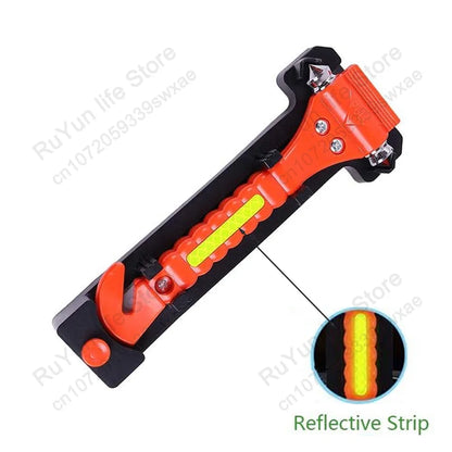Window Breaker Seatbelt Cutter 2-In-1 Emergency Car Glass Punch Hammer Auto Escape Life Rescue Tool Light Reflective Tape