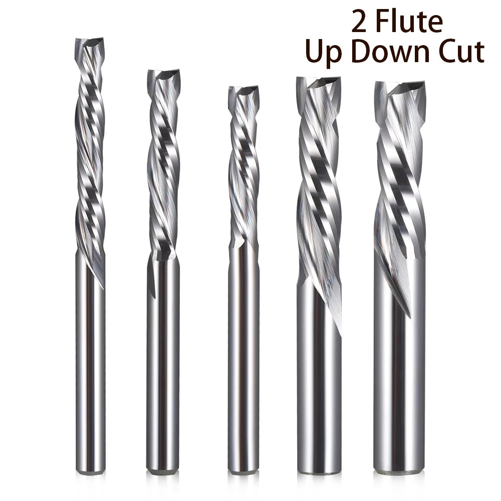 1Pcs up & down Cut Two Flutes Spiral Carbide Mill Tool Cutters for CNC Router, Compression Wood End Mill Cutter Bits