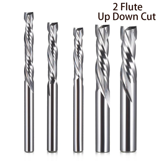 1Pcs up & down Cut Two Flutes Spiral Carbide Mill Tool Cutters for CNC Router, Compression Wood End Mill Cutter Bits