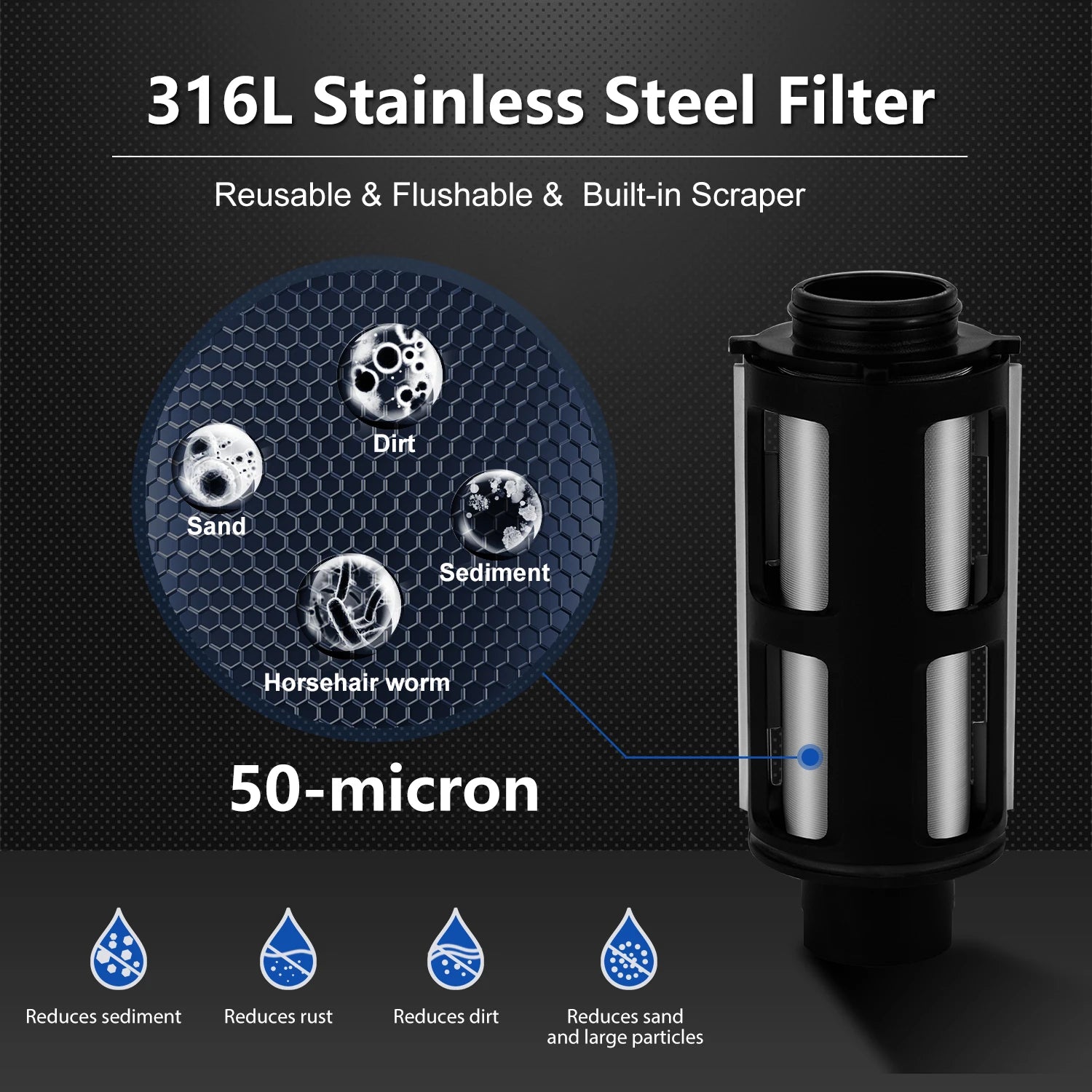 Pre Filter Whole House Spin down Sediment Water Filter Central Prefilter Purifier System Backwash Stainless Steel Mesh