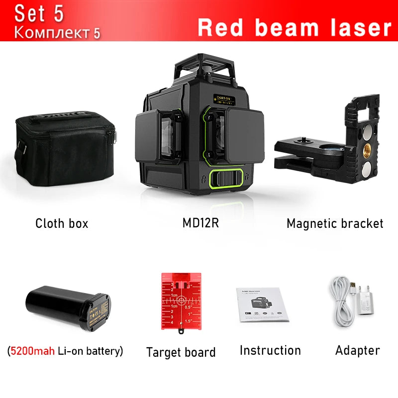 CE Certificated 3D New ABS and PC Shell Shockproof Lines Laser Level with 5200Mah BATTERY Work Separately Laser Lines