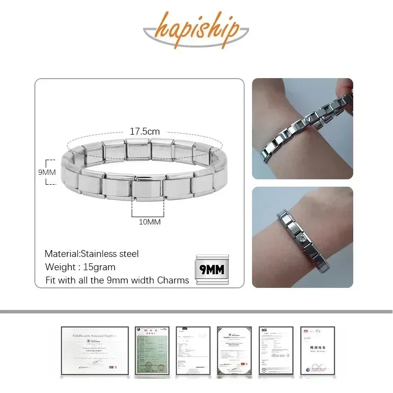 New Women'S Jewelry 9Mm Width Itanlian Elastic Charm Bracelet Fashion Stainless Steel Bangle ST-