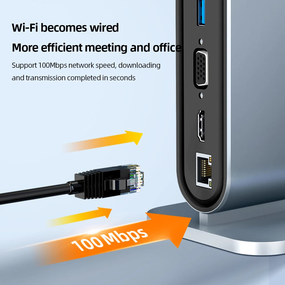 USB C Docking Station PD 100W USB C HUB Type C to Hdmi-Compatible Adapter 4K 30Hz VGA RJ45 USB 3.0 HUB USB Splitter for Macbook