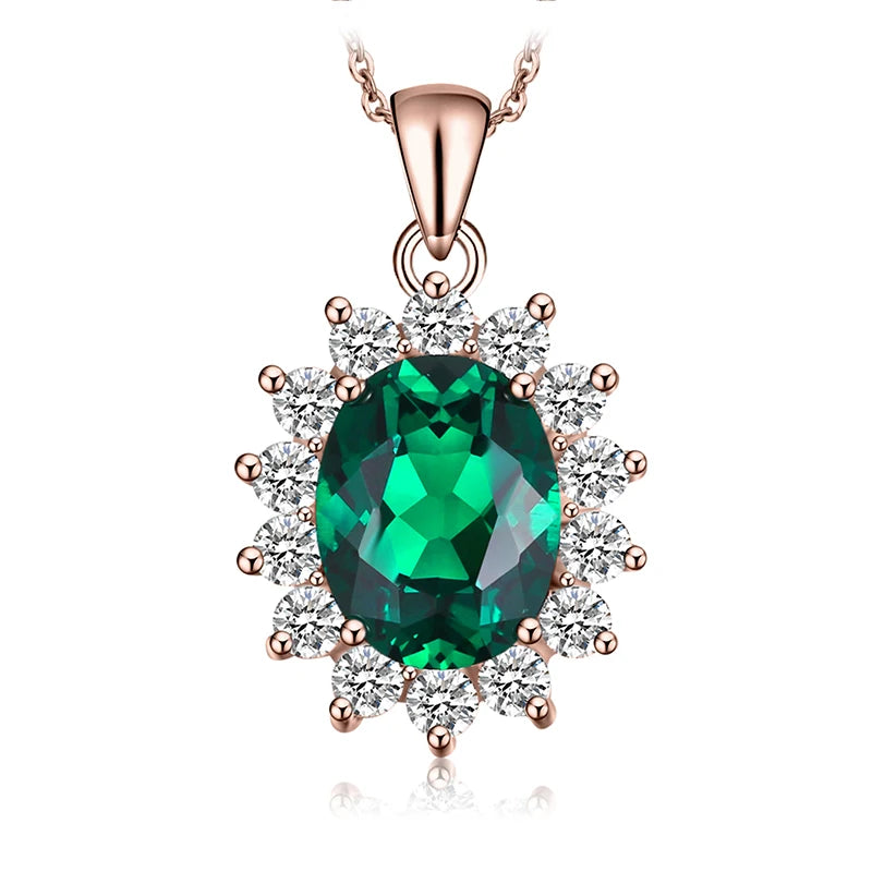 Princess Diana Created Blue Sapphire Ruby Simulated Emerald 925 Sterling Silver Pendant Necklace Women No Chain