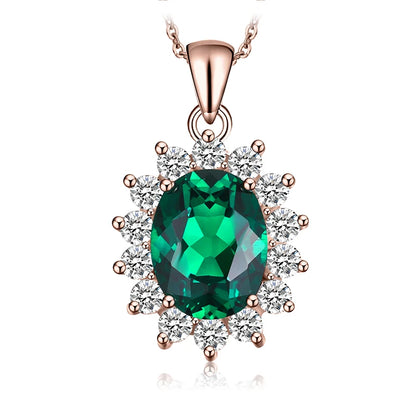 Princess Diana Created Blue Sapphire Ruby Simulated Emerald 925 Sterling Silver Pendant Necklace Women No Chain