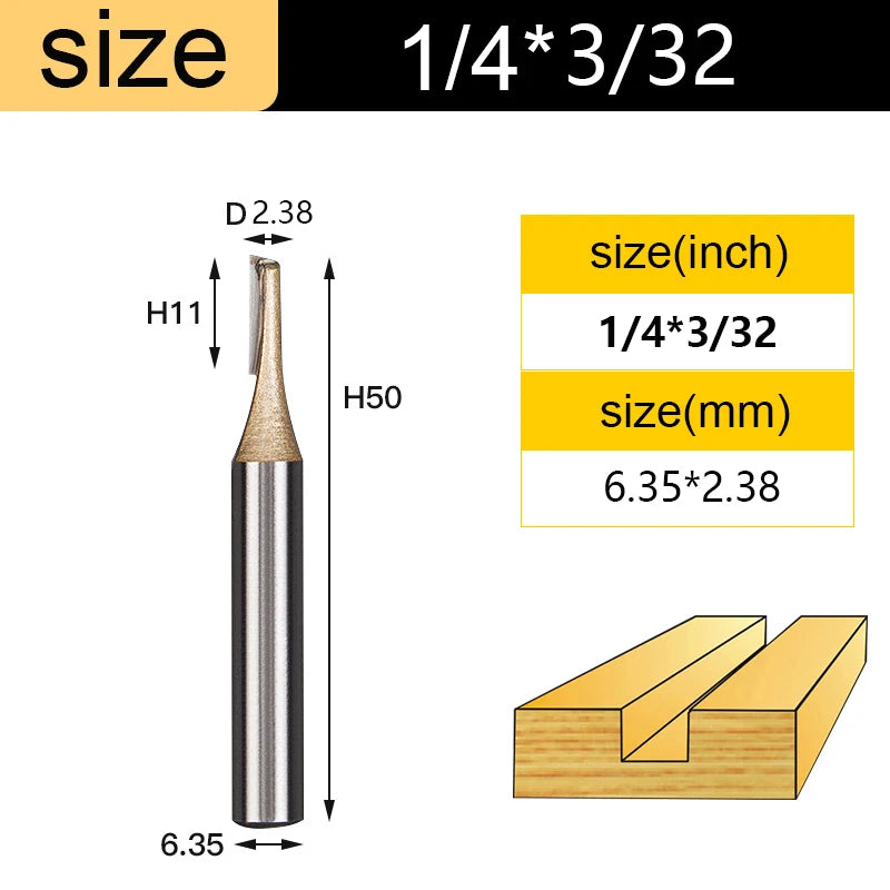 Straight Router Bits 1/2 1/4 Shank Double Flute Plunge Milling Cutter Carbide Tipped Woodworking Trimming Slotting Tool