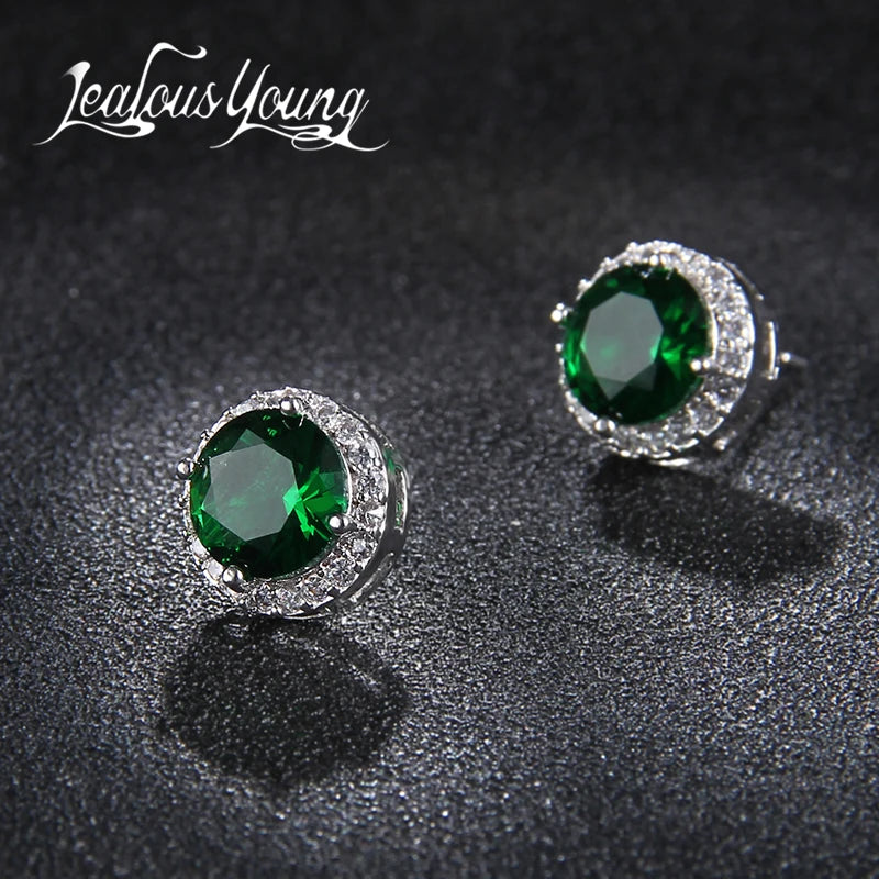 Classic Green AAA Cubic Zirconia Stud Earrings round Crystal Girl Ear Studs for Women Multicolor Fashion Jewelry Brincos AE176