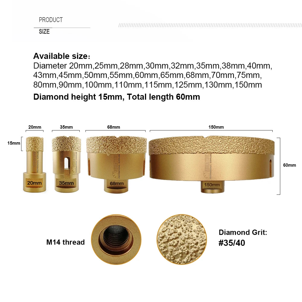 1Pc Diamond Drilling Crown Core Bits Ceramic Tile M14 Thread Hole Saw Marble Porcelain Stoneware Drill Bit Dia6-115Mm