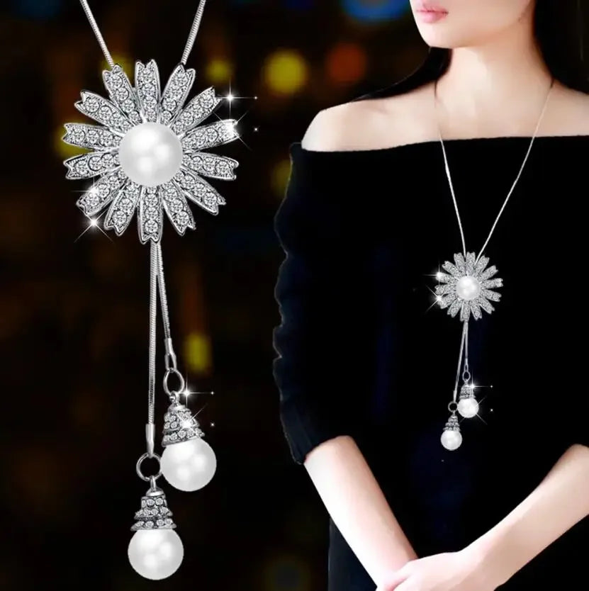 Imitation Pearl Necklaces Retro Popular Vintage Leaf Collar Statement Necklace Long Jewelry for Women