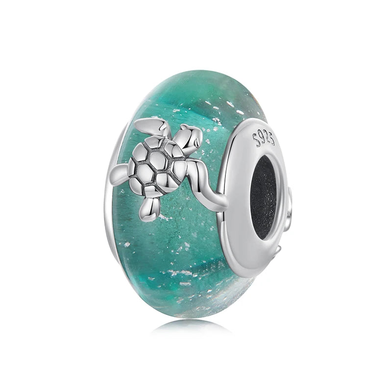 925 Sterling Silver Colorful Ocean Starfish round Heart Charm Butterfly Murano Glass Bead Fit Original Bracelet DIY Gift