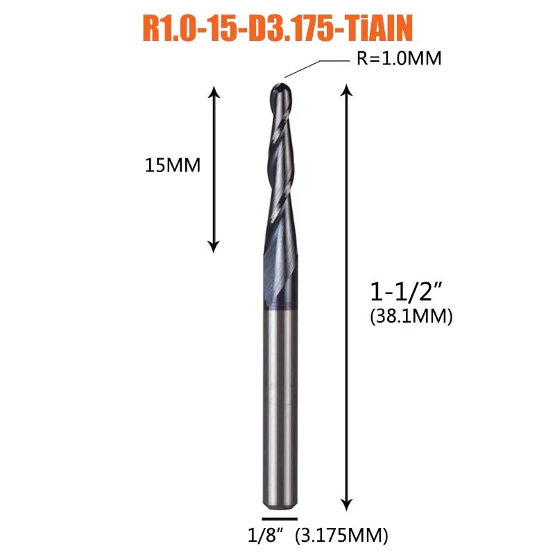 1 Pcs Solid Carbide Coated Taper Ball Nose Bit CNC Milling Cutter Router Bits for Wood and Cutters for Metal End Mill
