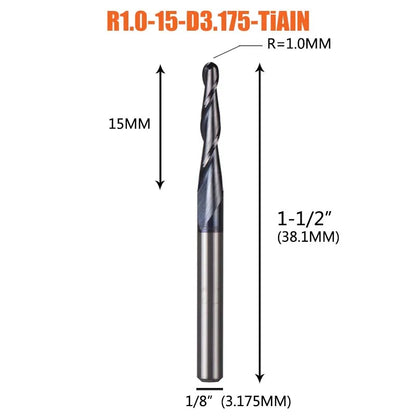 1 Pcs Solid Carbide Coated Taper Ball Nose Bit CNC Milling Cutter Router Bits for Wood and Cutters for Metal End Mill