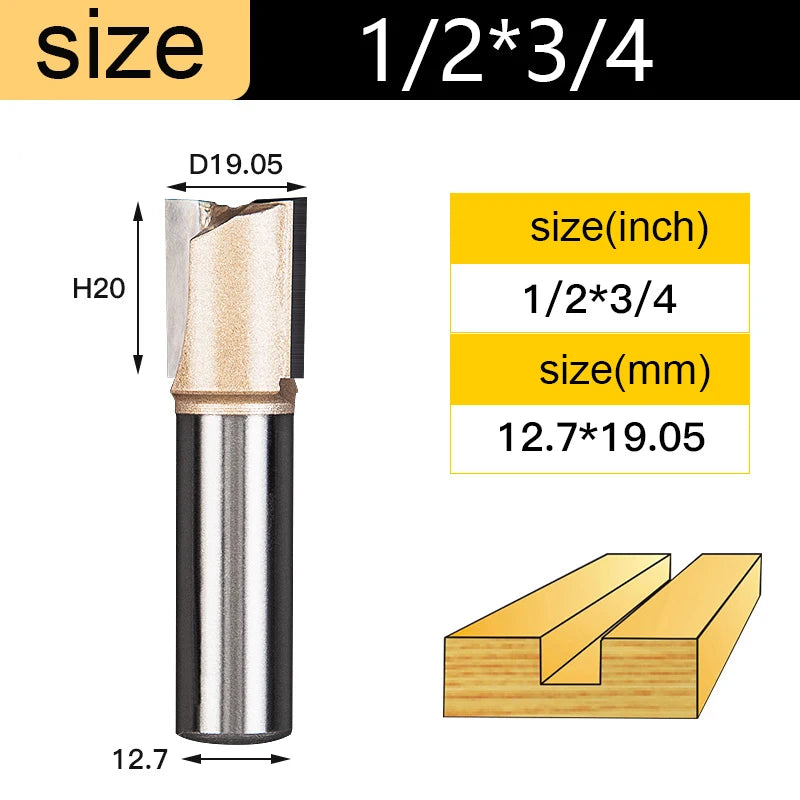 Straight Router Bits 1/2 1/4 Shank Double Flute Plunge Milling Cutter Carbide Tipped Woodworking Trimming Slotting Tool