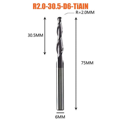 1 Pcs Solid Carbide Coated Taper Ball Nose Bit CNC Milling Cutter Router Bits for Wood and Cutters for Metal End Mill