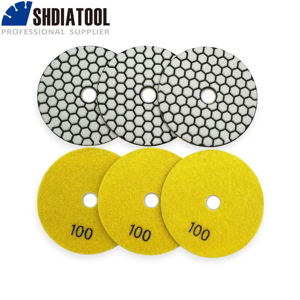 6Pcs/Pk Diamond Dry Polishing Pads Granite Marble Flexible Resin Sanding Discs 100Mm Ceramic Stone Polisher 4Inches