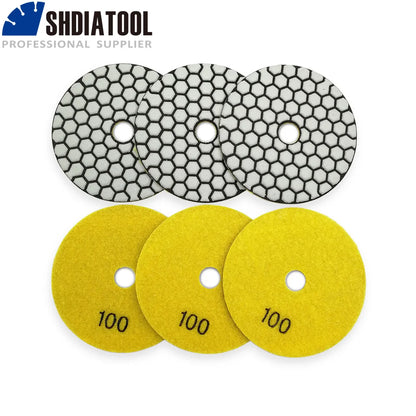 6Pcs/Pk Diamond Dry Polishing Pads Granite Marble Flexible Resin Sanding Discs 100Mm Ceramic Stone Polisher 4Inches