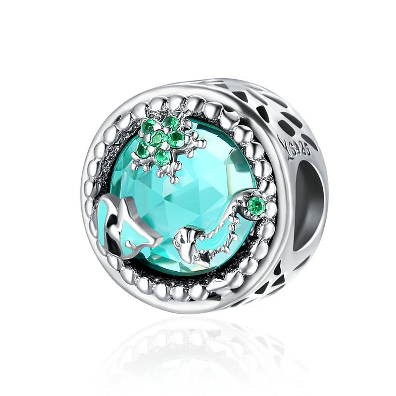 925 Sterling Silver Colorful Ocean Starfish round Heart Charm Butterfly Murano Glass Bead Fit Original Bracelet DIY Gift
