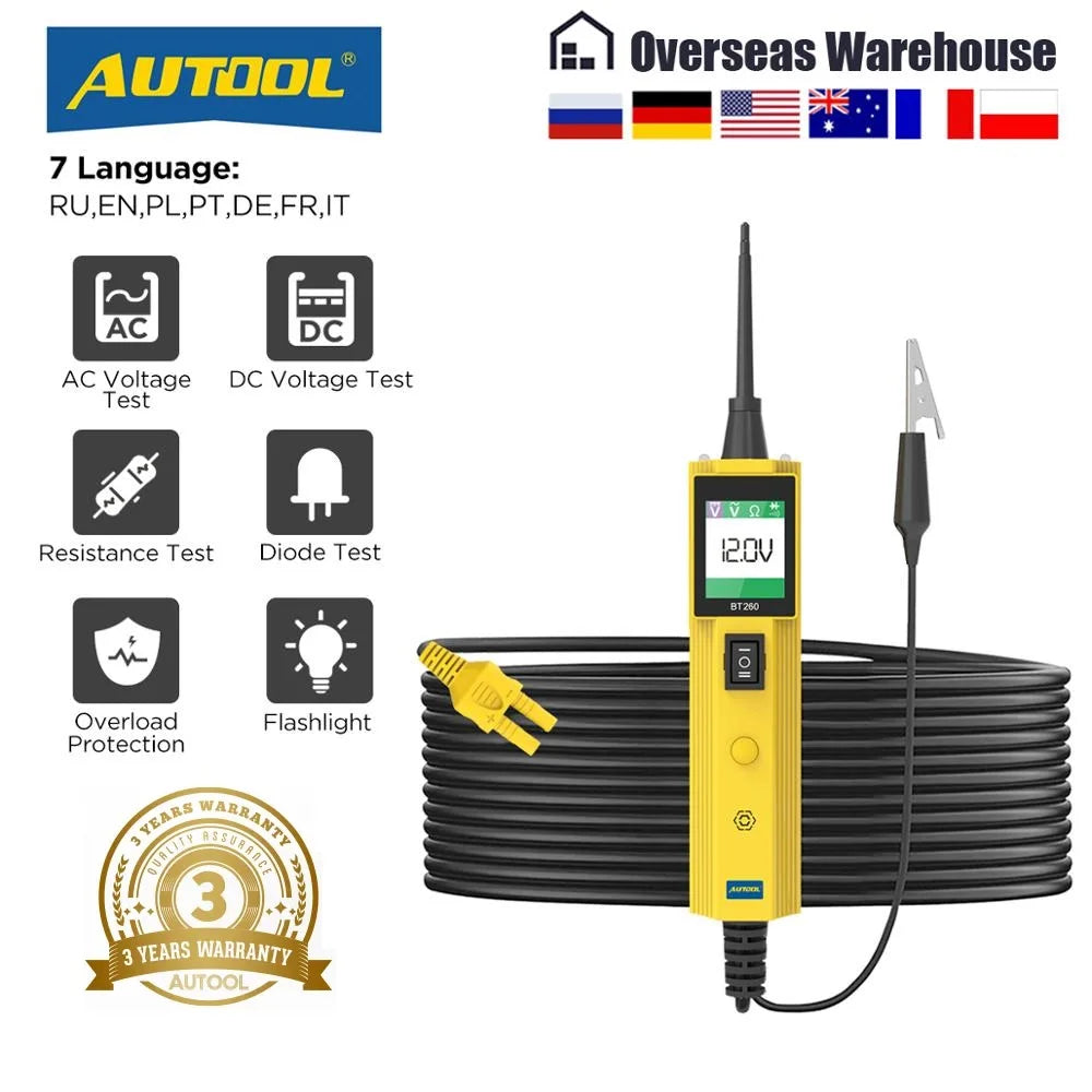 BT260 Car Electrical Circuit Tester Power Probe Automotive Scanner Auto LED Display Voltage Digital Diagnostic Tool Pb100