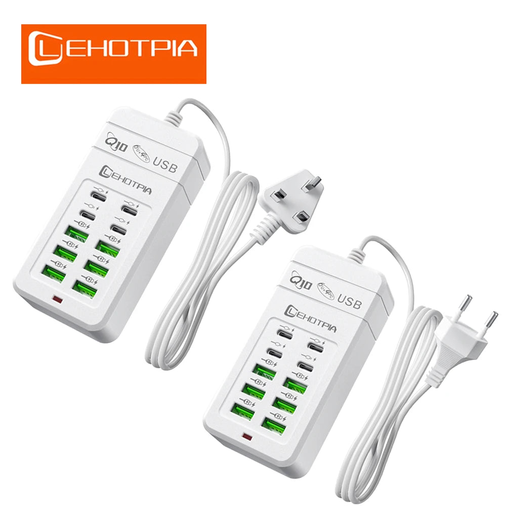 EU UK US Plug Multiple Rapide USB Charger Power Adapter 1.2M Extension Cord 6 USB-A 4 USB-C Portable for Mobile Phone USB Socket