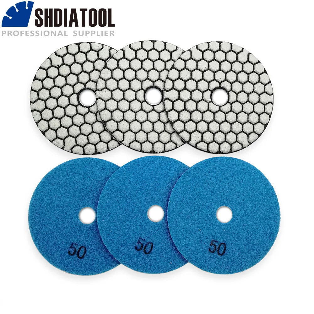 6Pcs/Pk Diamond Dry Polishing Pads Granite Marble Flexible Resin Sanding Discs 100Mm Ceramic Stone Polisher 4Inches