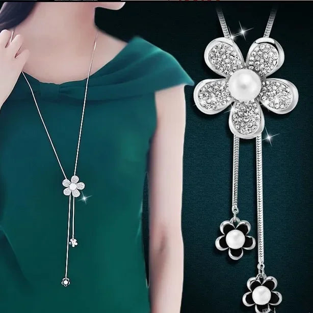 Imitation Pearl Necklaces Retro Popular Vintage Leaf Collar Statement Necklace Long Jewelry for Women