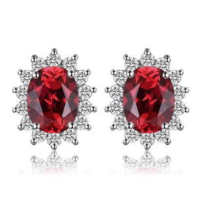 Created Blue Sapphire Ruby 925 Sterling Silver Stud Earrings Natural Amethyst Garnet Peridot Topaz Princess Diana