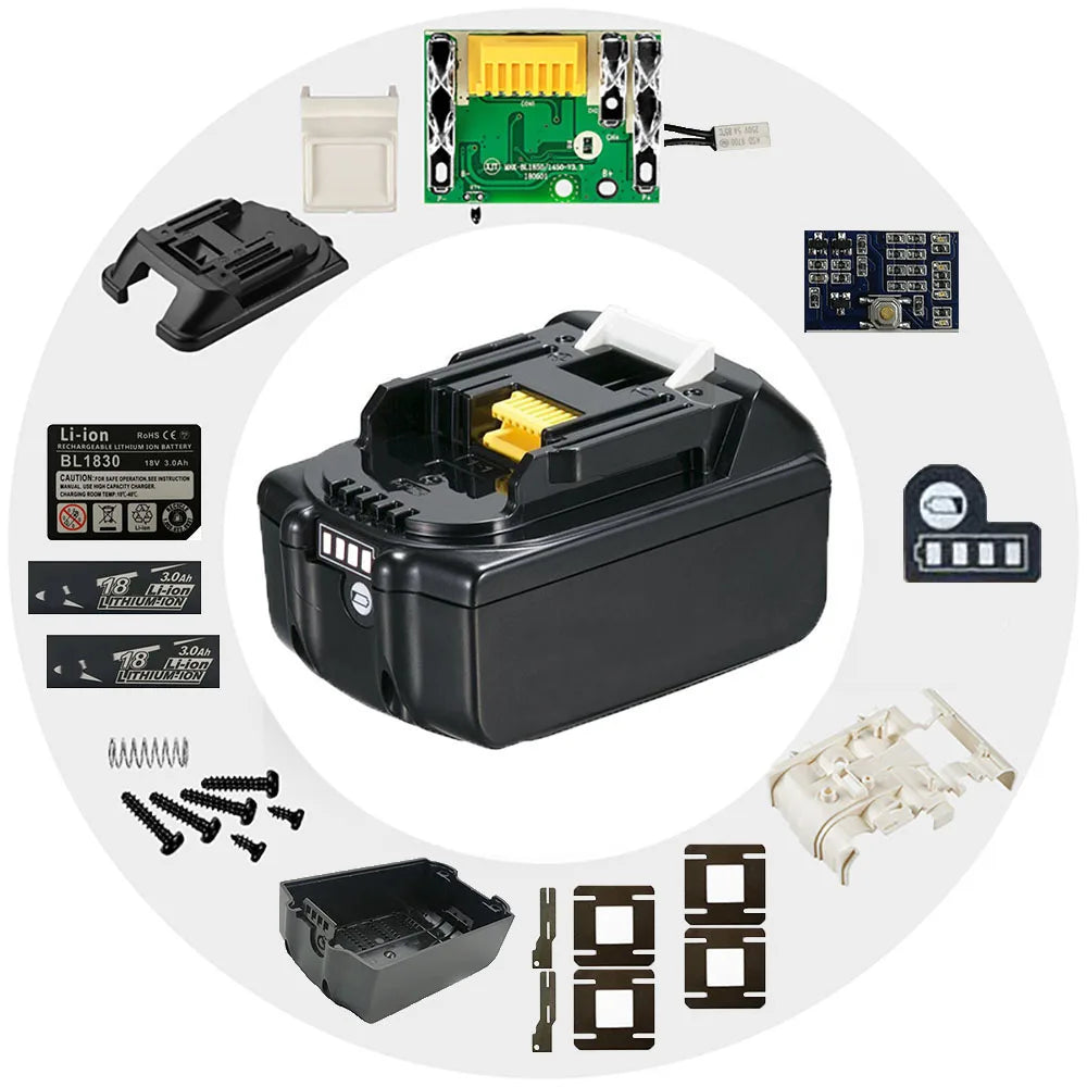 Li-Ion Battery Case Box Charging Protection Circuit Board BSM PCBA for MAKITA 18V BL1830 6.0Ah LED Lithium Ion Battery Indicator