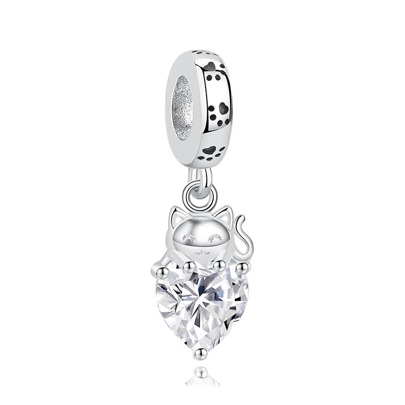 Original 925 Sterling Silver Charm Bead Love Dog Cat Paw Panda Firefly Pendant Charms Fit Bracelets Necklaces Women Jewelry