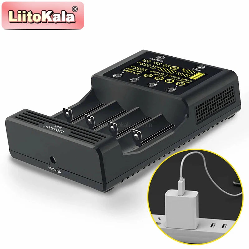 Lii-600 Smart Battery Charger for 18650/21700/AA/AAA | 3A Fast Charging | Nimh/Li-Ion/Nicd Multi-Bay Charger with LCD
