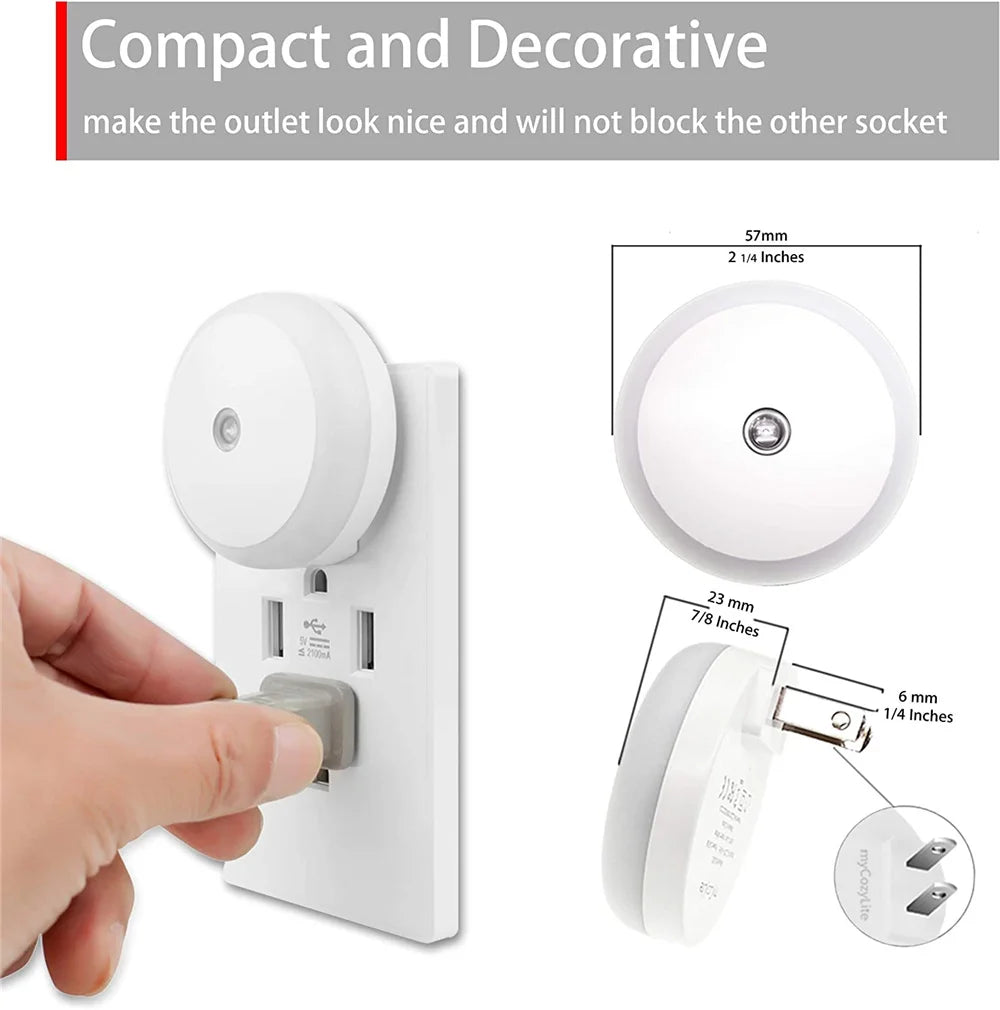 LED Night Light Smart Night Sensor round Plug in Wall Night Lamp Bathroom Home Kitchen Hallway Staireway Bedroom Nightlight