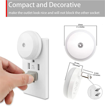 LED Night Light Smart Night Sensor round Plug in Wall Night Lamp Bathroom Home Kitchen Hallway Staireway Bedroom Nightlight