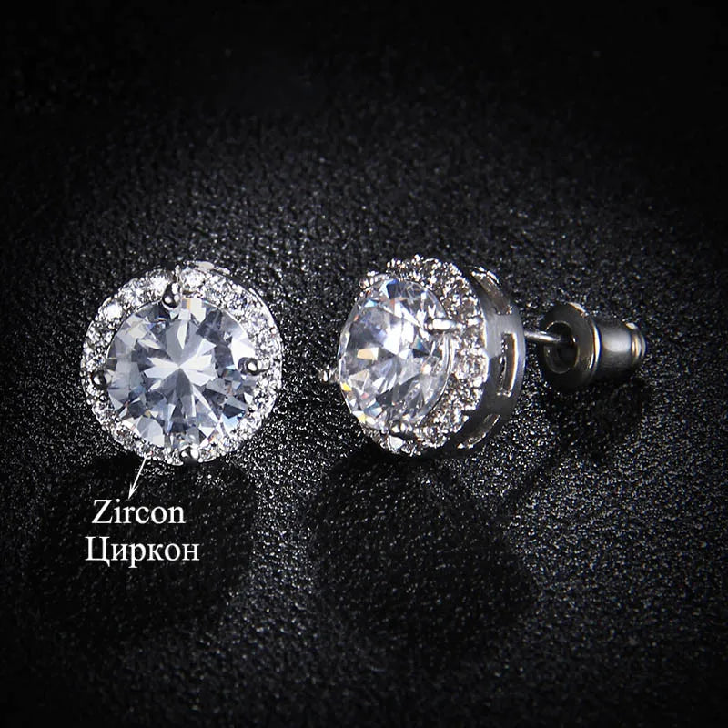 Classic Green AAA Cubic Zirconia Stud Earrings round Crystal Girl Ear Studs for Women Multicolor Fashion Jewelry Brincos AE176