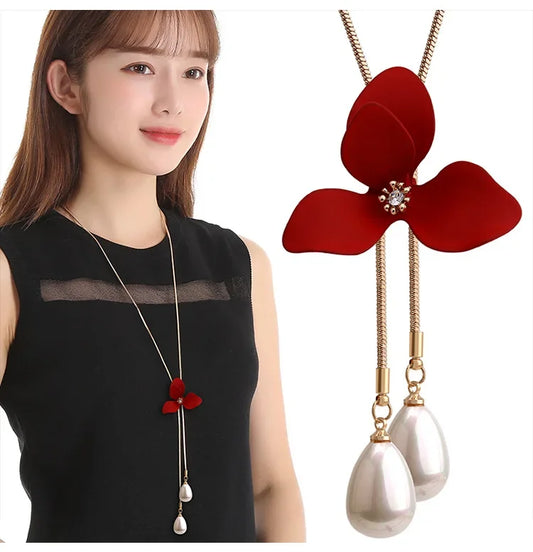 Imitation Pearl Necklaces Retro Popular Vintage Leaf Collar Statement Necklace Long Jewelry for Women
